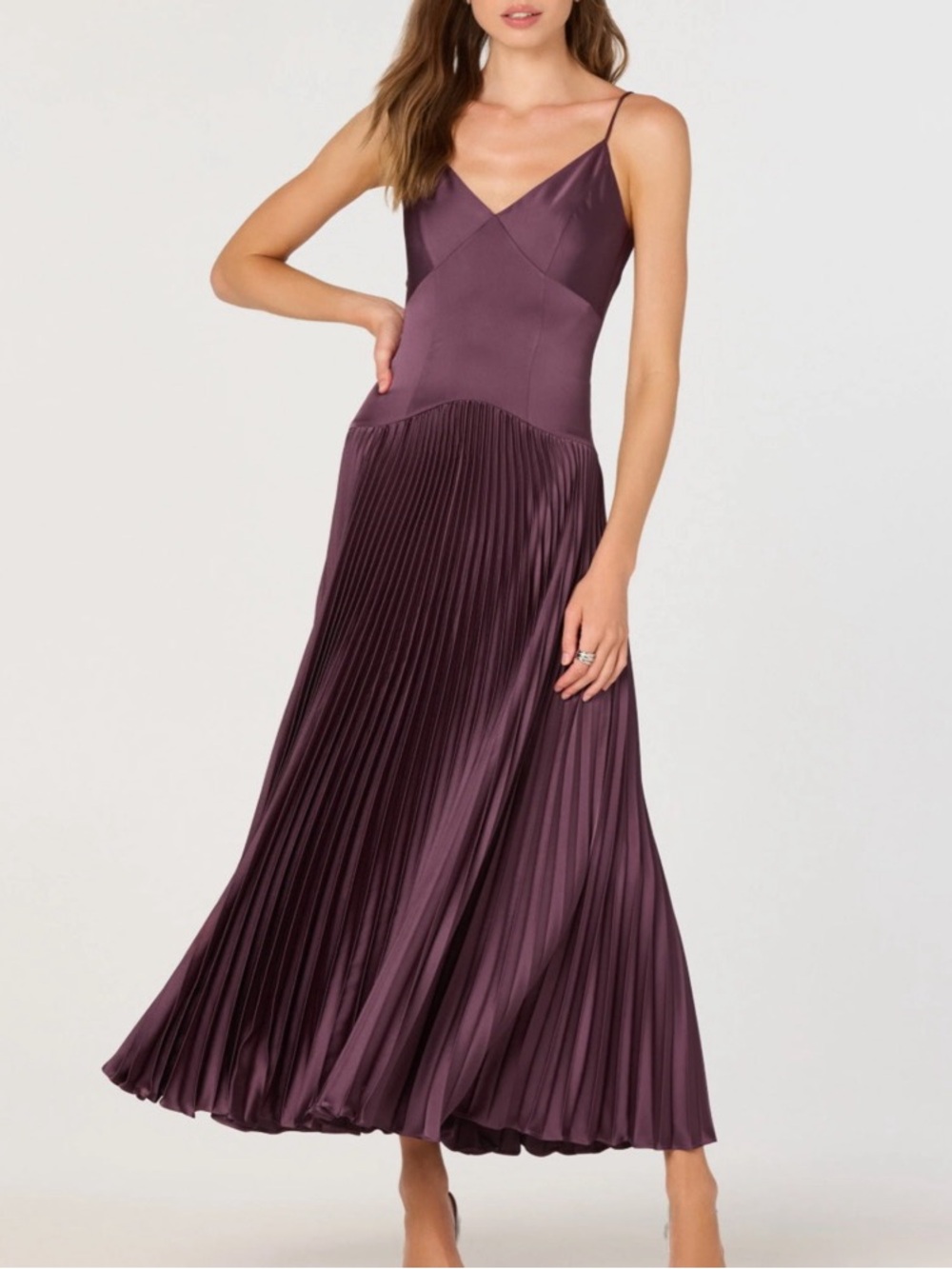 ASTR the Label Satin Pleated Drop Waist Maxi Dress - Eggplant (NWOT)